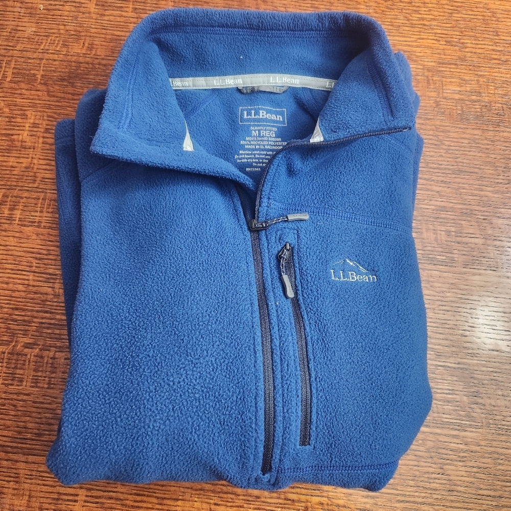 LL Bean Fleece Pullover Mens Medium Blue Long Sleeve Sweater 1/4 Zip Outdoor - Picture 10 of 11